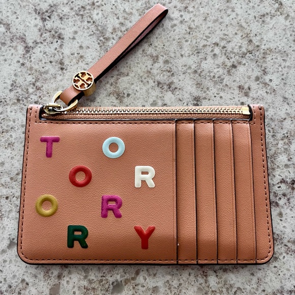 Tory Burch Tan Wallet with Colorful Lettering